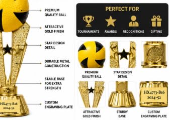 Volleyball Sports Trophy with Gold Finish, 27 cm