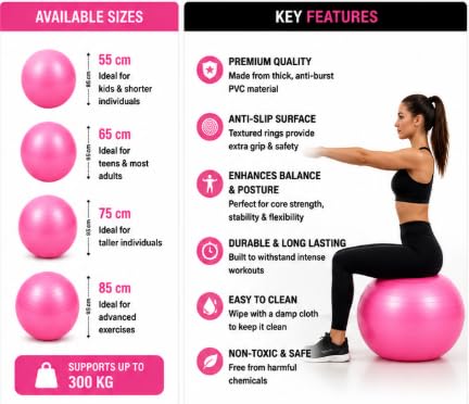 AL FALAH Anti-Burst Exercise Gym Ball with Foot Pump