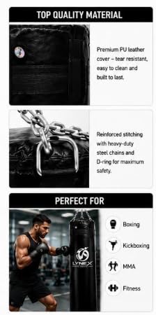 Lynex Heavy Punching Bag with Wall Mount, Chain and Hand Wraps
