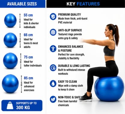 AL FALAH Anti-Burst Exercise Gym Ball with Foot Pump
