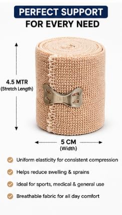 Elastic Bandage 7.5cm x 4.5m with Metal Clip, Pack of 8
