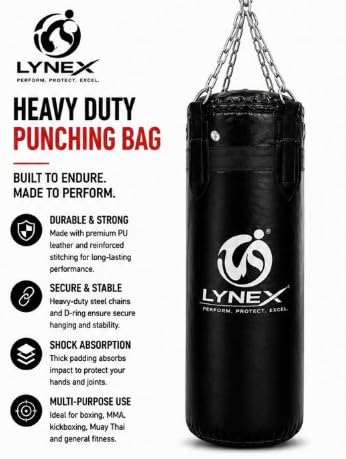 Lynex Heavy Punching Bag with Wall Mount, Chain and Hand Wraps