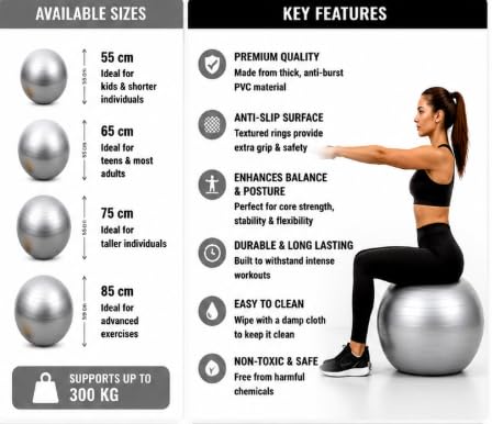 AL FALAH Anti-Burst Exercise Gym Ball with Foot Pump
