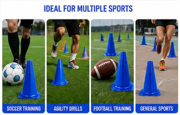 Training Cone Blue 30cm Heavy-Duty PVC Sports Cone Pack of 6