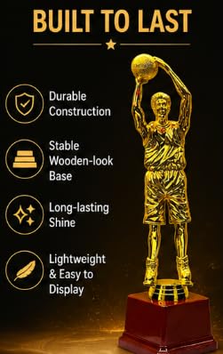 Basketball Trophy Award 27 cm Gold Finish with Wooden Base