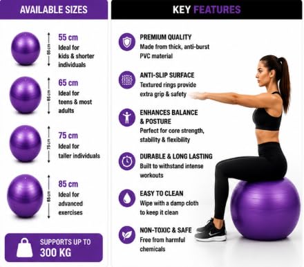 AL FALAH Anti-Burst Exercise Gym Ball with Foot Pump