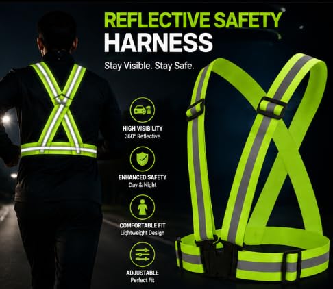 Reflective Safety Vest Harness for Cycling, Hi-Vis Yellow