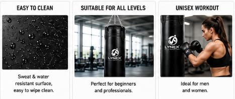 Lynex Heavy Punching Bag with Wall Mount, Chain and Hand Wraps