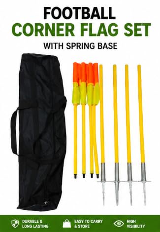 Football Corner Flag Set with Spring Base, 4 Poles & Carry Bag