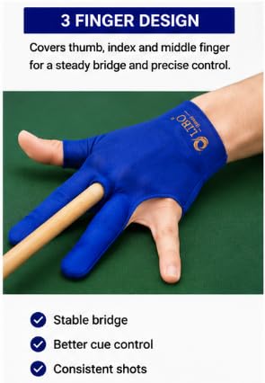 LIBO Billiards Blue 3 Finger Billiard Glove Pack of 12