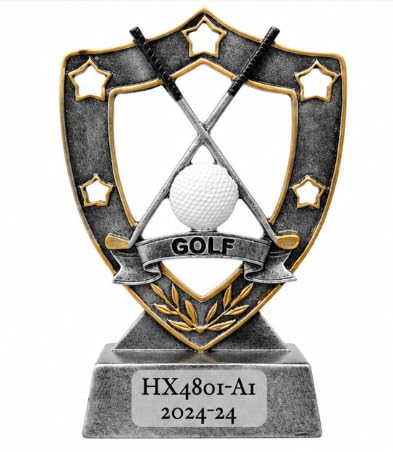 Golf Trophy Resin Award with Engraving Plate, Antiqued Finish