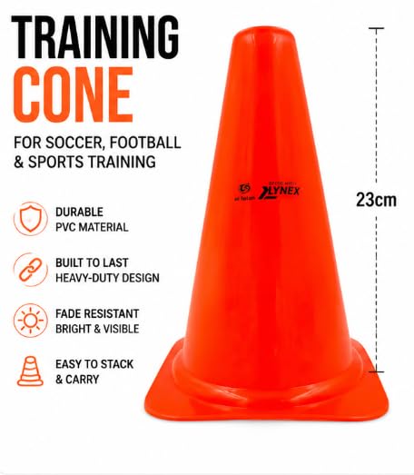 Klynex Training Cone Pack of 6, 23cm Heavy-Duty PVC Orange