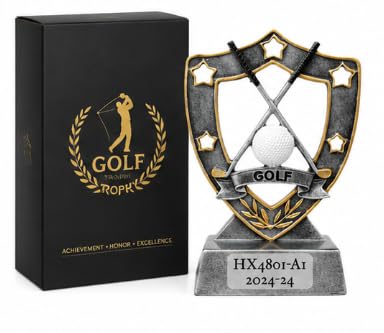 Golf Trophy Resin Award with Engraving Plate, Antiqued Finish