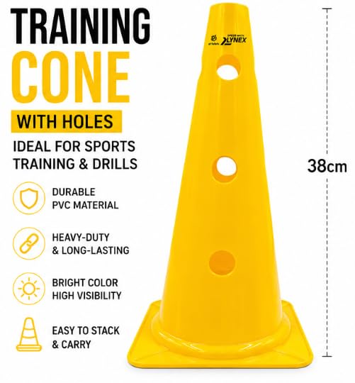 LYNEX Training Cone with Holes 38cm Yellow PVC Pack of 6
