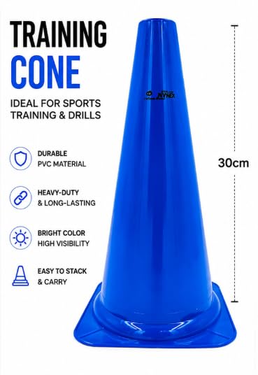 Training Cone Blue 30cm Heavy-Duty PVC Sports Cone Pack of 6