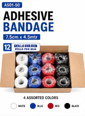 Self Adhesive Cohesive Bandage Wrap 7.5cm x 4.5m, Pack of 12, Breathable Elastic Self Adherent Sports Wrap, Easy Tear Compression Bandage for Training, Fitness & Everyday Use, Assorted Colors