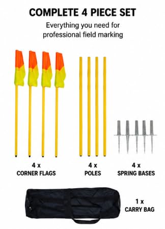 Football Corner Flag Set with Spring Base, 4 Poles & Carry Bag