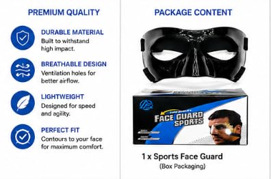 Face Guard Sports Mask, Black Glossy Finish, Protective