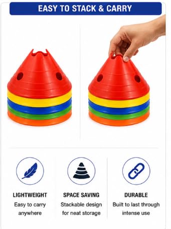Flat Training Cones for Football Basketball & Agility Pack of 10