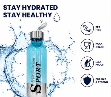 Sports Water Bottles Pack of 6 with Carrying Strap