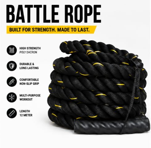 Battle Rope for Strength Training 12M with Non-Slip Handles