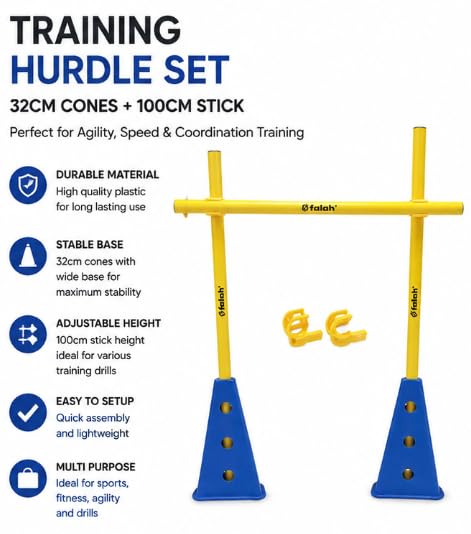 Falah Agility Training Hurdle Set with 100cm Poles & 32cm Cones