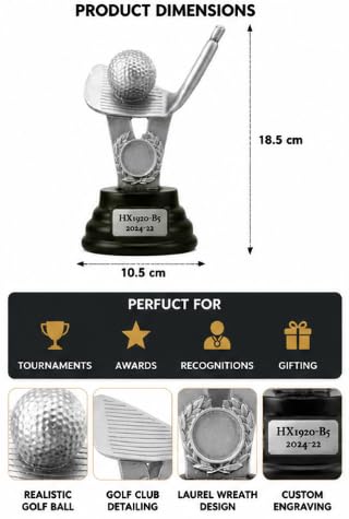 Golf Trophy Award Figurine with Engraved Base, Silver