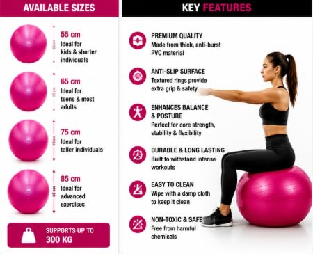 AL FALAH Anti-Burst Exercise Gym Ball with Foot Pump