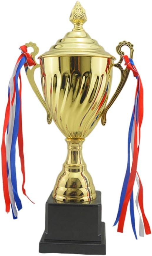 Gold Trophy Cup with Lid, Handles & Black Base