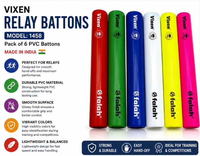 Vixen PVC Relay Batons Pack of 6 Multicolor, 28 cm
