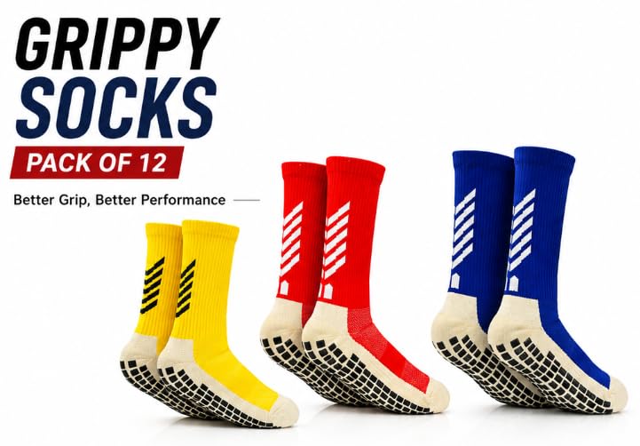 Grippy Socks Pack of 12, Non-Slip Sports Socks