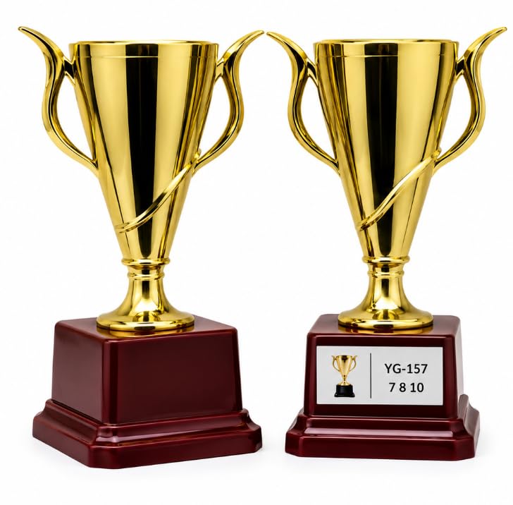 Open Cup Trophy Gold Finish with Red Base YG-157, 19 cm