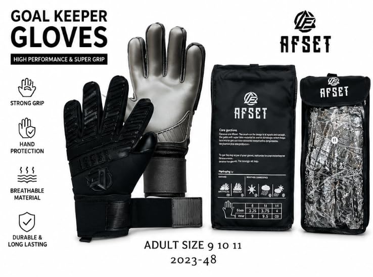 AFSET Goalkeeper Gloves with Super Grip, Adult Size 9-11