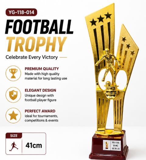 Football Player Trophy Award, Gold Finish with Red Base