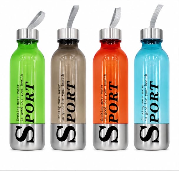 Sports Water Bottles Pack of 6 with Carrying Strap