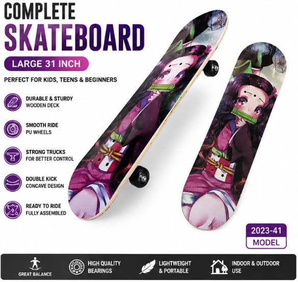 Complete Skateboard for Kids, Teens & Beginners 31 Inch