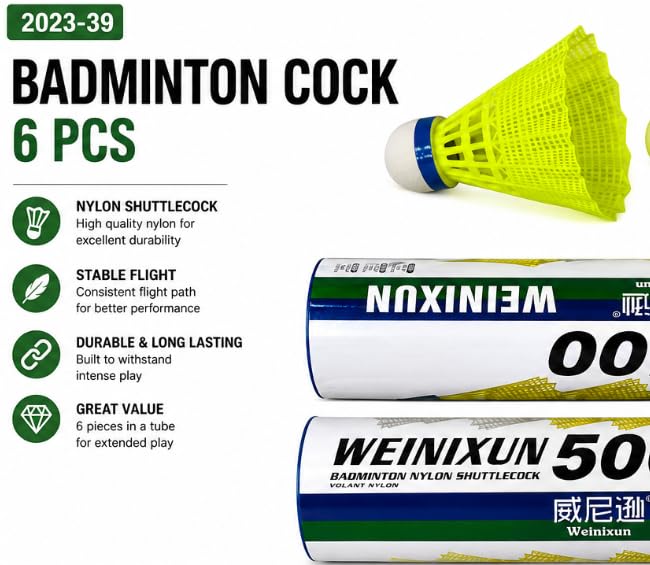 Weinixun 500 Badminton Nylon Shuttlecock, 6 Pcs