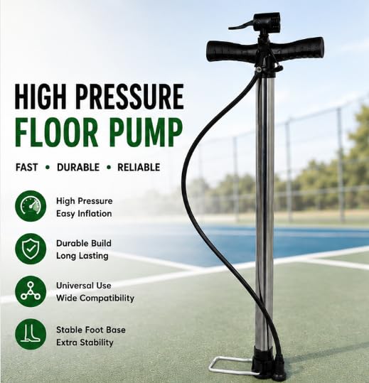 Floor Standing Bicycle Pump with Pressure Gauge, Steel
