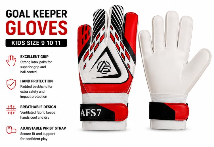 AFS7 Goalkeeper Gloves with Latex Palm, Sizes