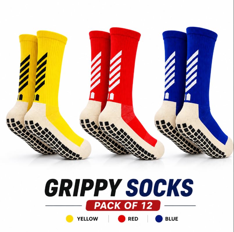 Grippy Socks Pack of 12, Non-Slip Sports Socks